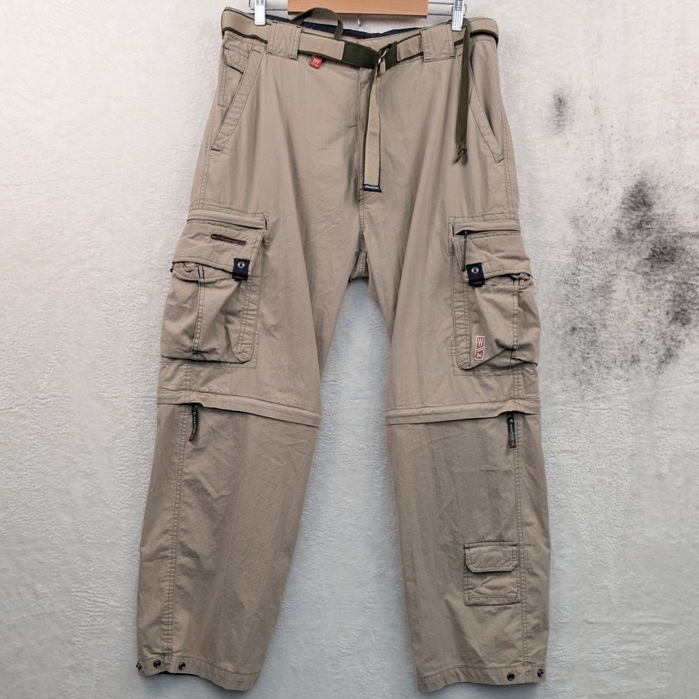 VTG Wearfirst Cargo Pants Mens 37x32 Tan Convertible Relaxed Fit Paratrooper Y2K